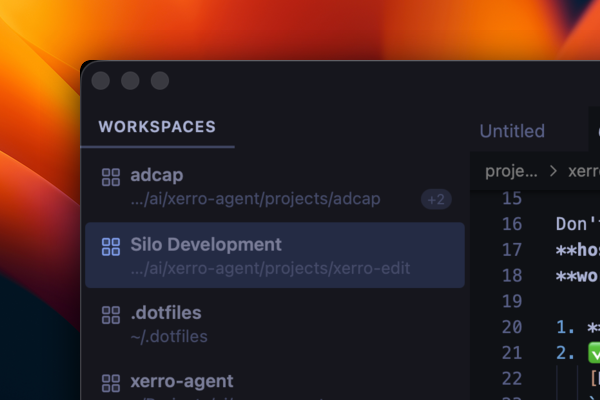 The Navigator's Workspaces view showing several open workspaces, with the active one highlighted