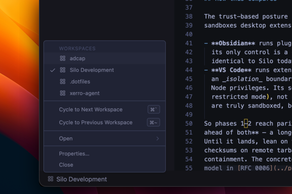 Status bar showing the active workspace name